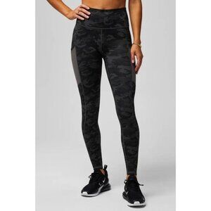 Fabletics On-The-Go PowerHold High-Waisted Legging Camo Green Pockets Size M